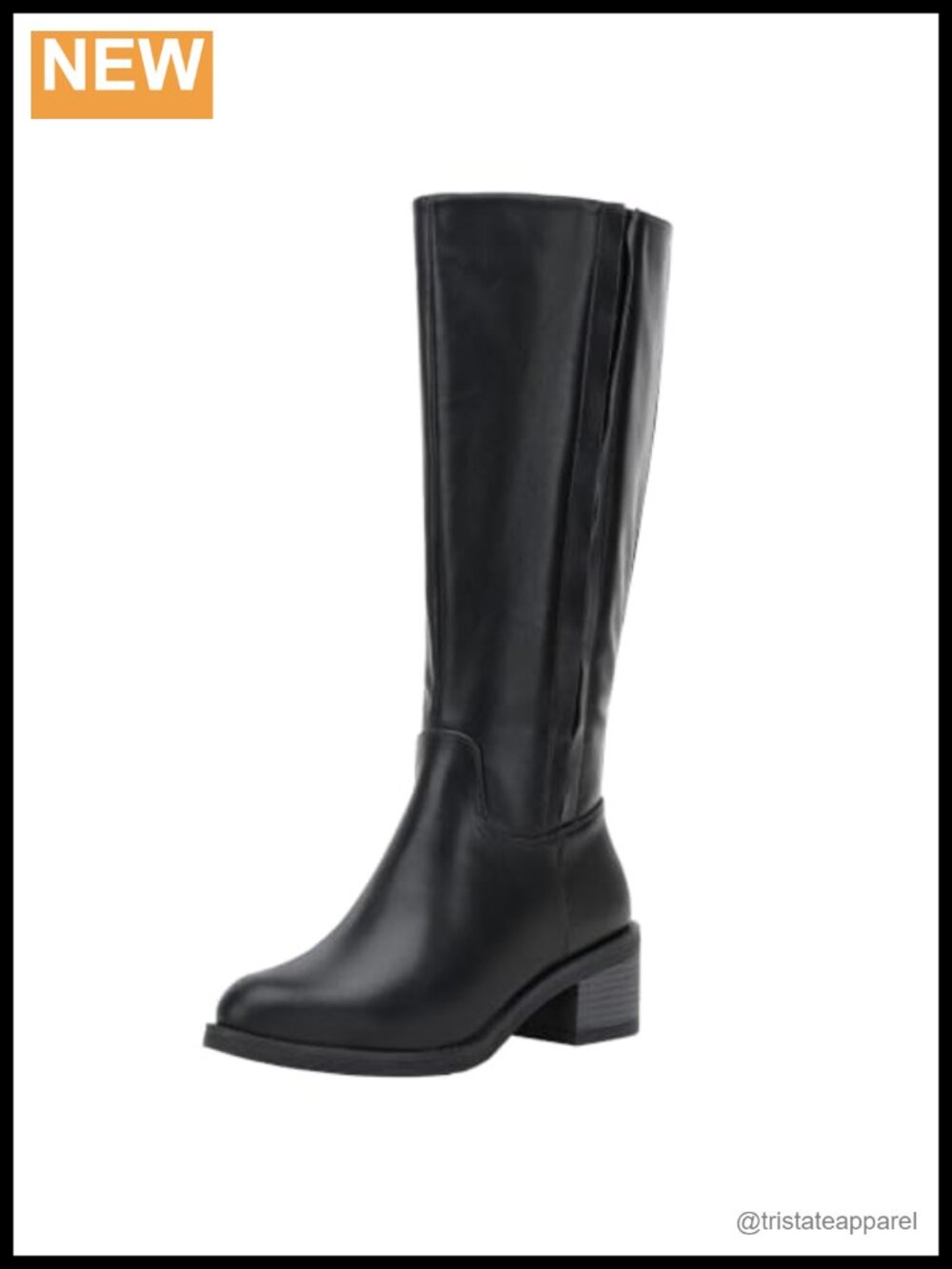Women's Knee High Riding Boots Round Toe Low Block Heel Faux Leather Zip